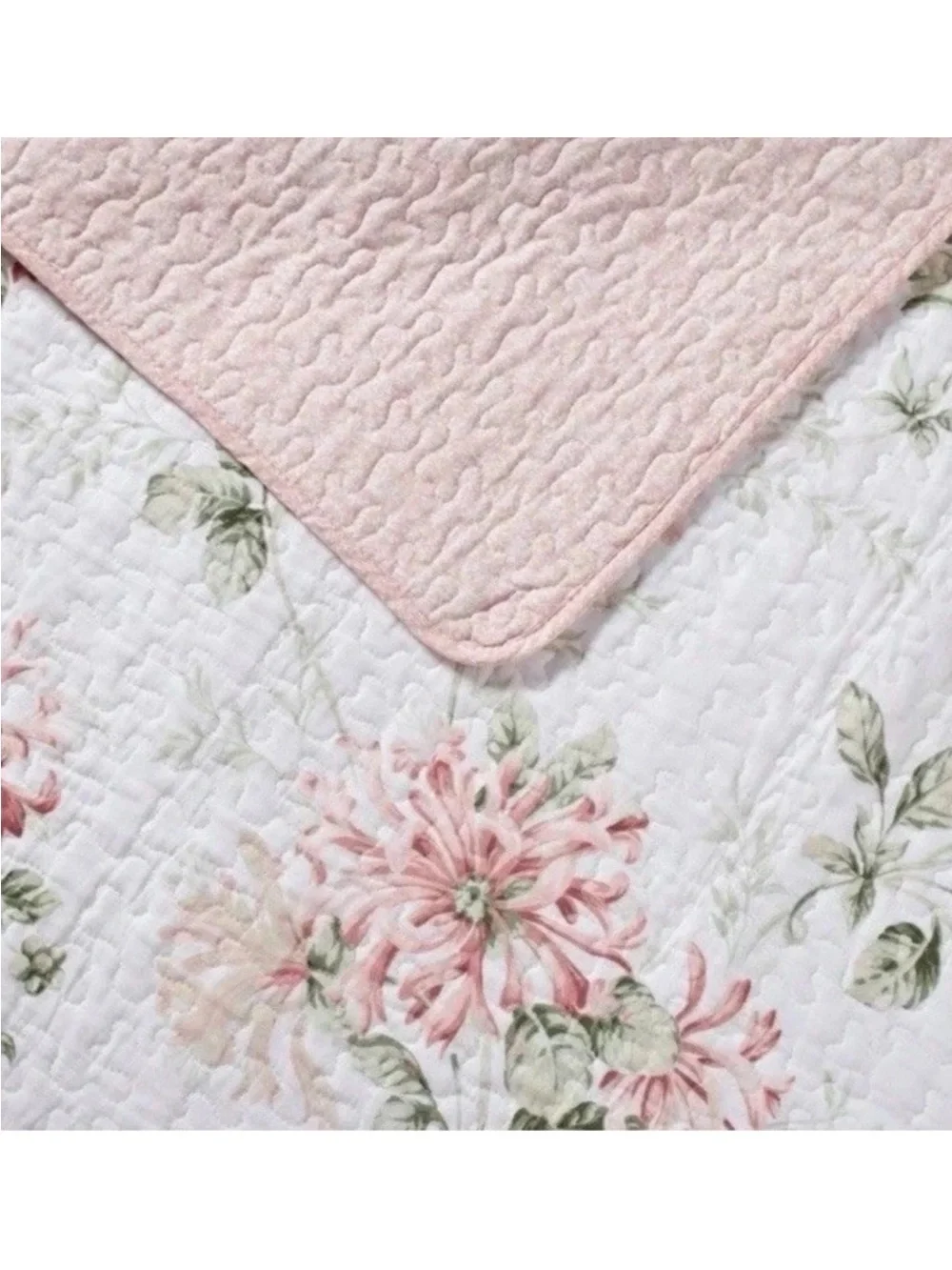 Laura Ashley FULL/QUEEN Honeysuckle Pink Floral Reversible Quilt Set Floral 3PC